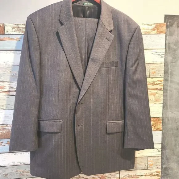 Vtg Lauren Ralph Lauren Charcoal Subtle Pinstripe Wool Suit 46L & Pants 40x31